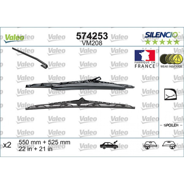 Pyyhinsetti Valeo Silencio Performance X2 VM208, 550/525 mm