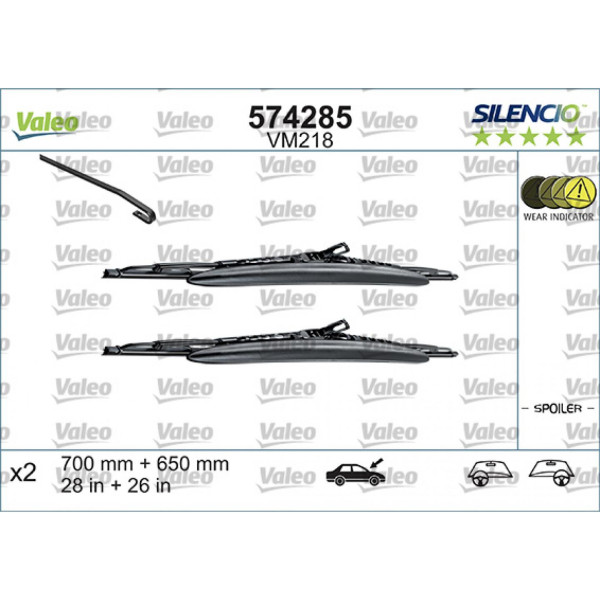 Pyyhinsetti Valeo Silencio Performance X2 VM218, 700/650 mm