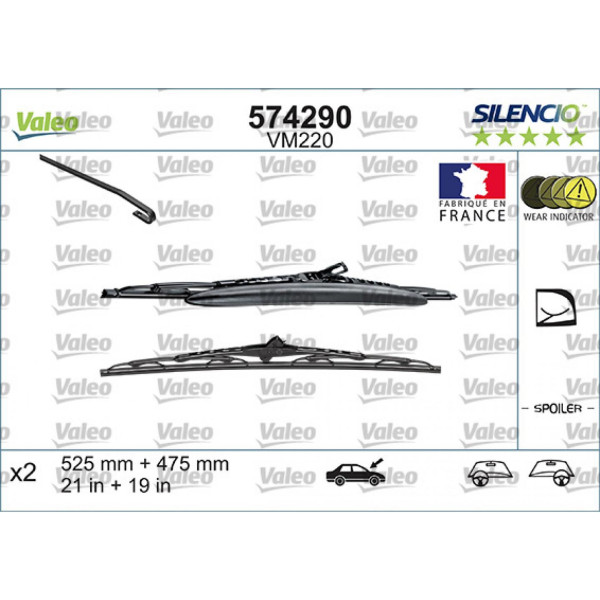 Pyyhinsetti Valeo Silencio Performance X2 VM220, 525/475 mm