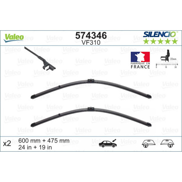 Pyyhinsetti Valeo Silencio X.TRM OE VF310, 600/475 mm