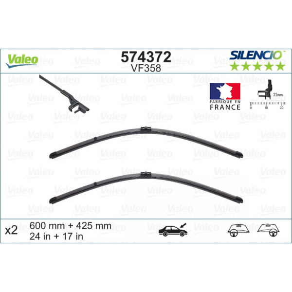 Pyyhinsetti Valeo Silencio X.TRM OE VF358, 600/425 mm