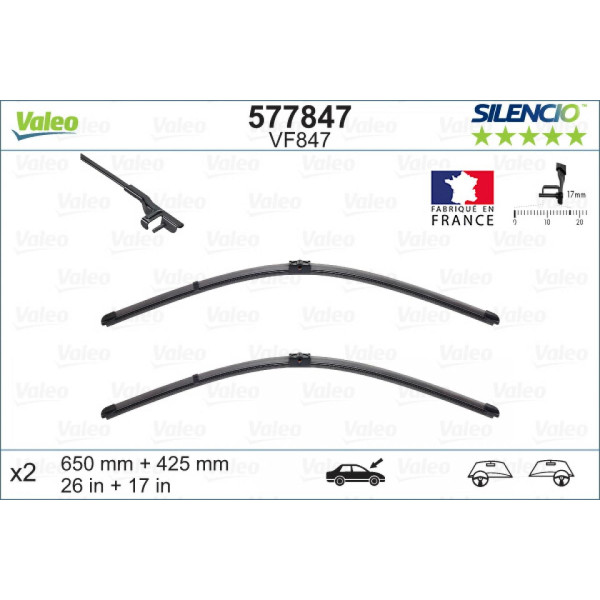 Pyyhinsetti Valeo Silencio X.TRM OE VF847, 650/425 mm