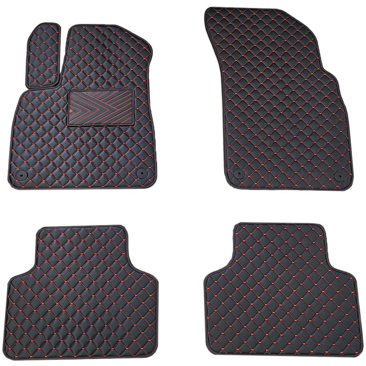 Eco-nahka matot QuiltyMats AUDI Q8 vuodesta 2018 (Musta / punaiset ompeleet)