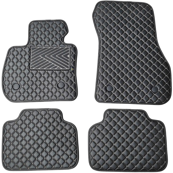 Eco-nahka matot QuiltyMats BMW 2 ser. 2014-2021 (F45) (Musta / harmaat ompeleet)