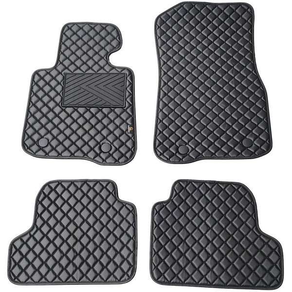 Eco-nahka matot QuiltyMats BMW M4 2014-2020 (F82 Coupe) (Musta / mustat ompeleet)