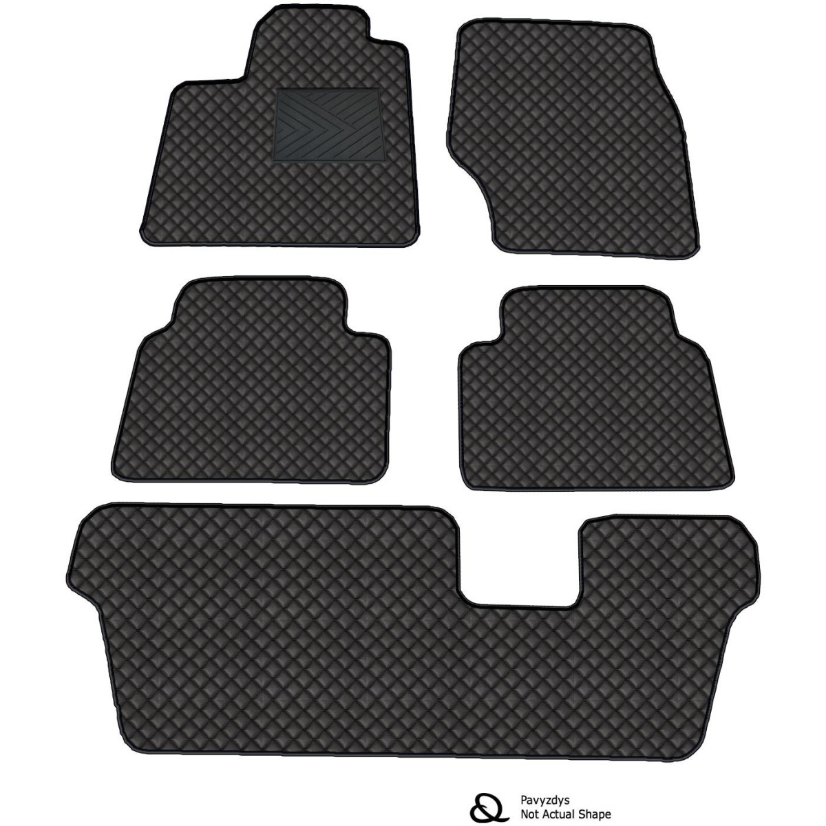 Eco-nahka matot QuiltyMats VOLKSWAGEN SHARAN 2010-2023 (6v., I, II ja III eilės) (Musta / mustat ompeleet)