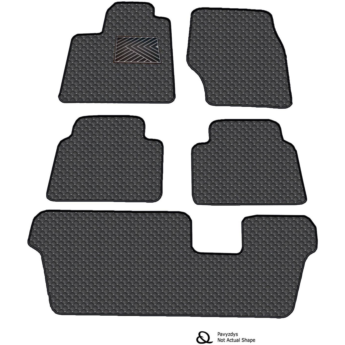 Eco-nahka matot QuiltyMats VOLKSWAGEN SHARAN 2010-2023 (6v., I, II ja III eilės) (Musta / harmaat ompeleet)
