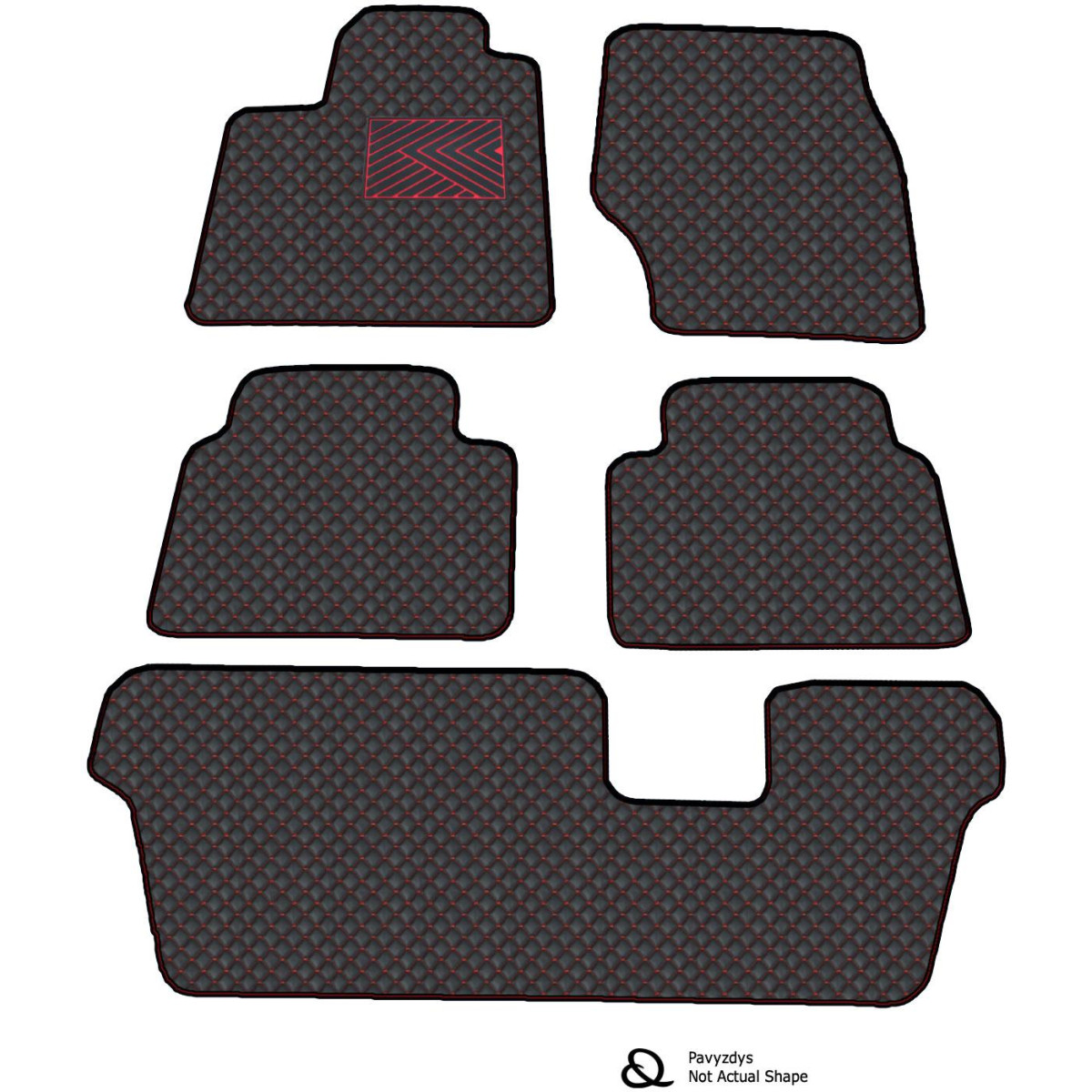 Eco-nahka matot QuiltyMats VOLVO XC90 2002-2014 (7v., I, II ja III eilės) (Musta / punaiset ompeleet)