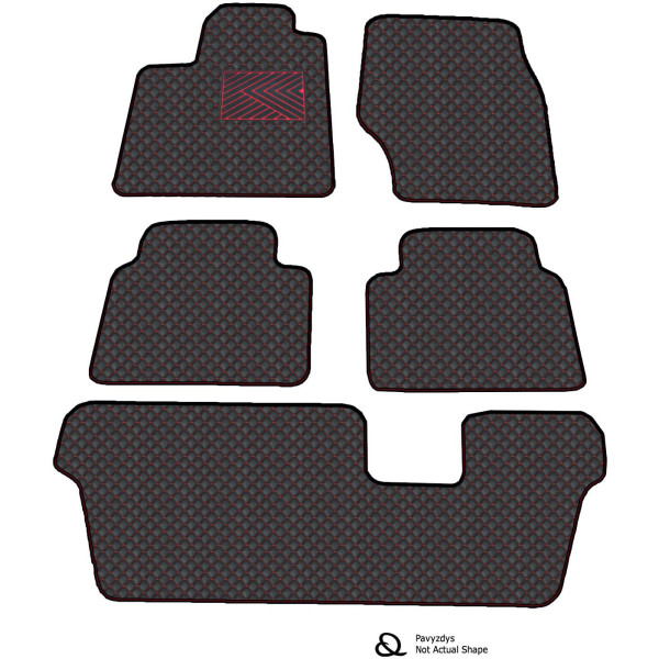 Eco-nahka matot QuiltyMats VOLVO XC90 2002-2014 (7v., I, II ja III eilės) (Musta / punaiset ompeleet)
