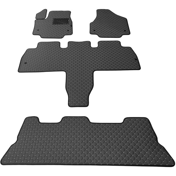 Eco-nahka matot QuiltyMats CHRYSLER PACIFICA vuodesta 2021 (I, II ja III eilės, Hibridas) (Musta / harmaat ompeleet)