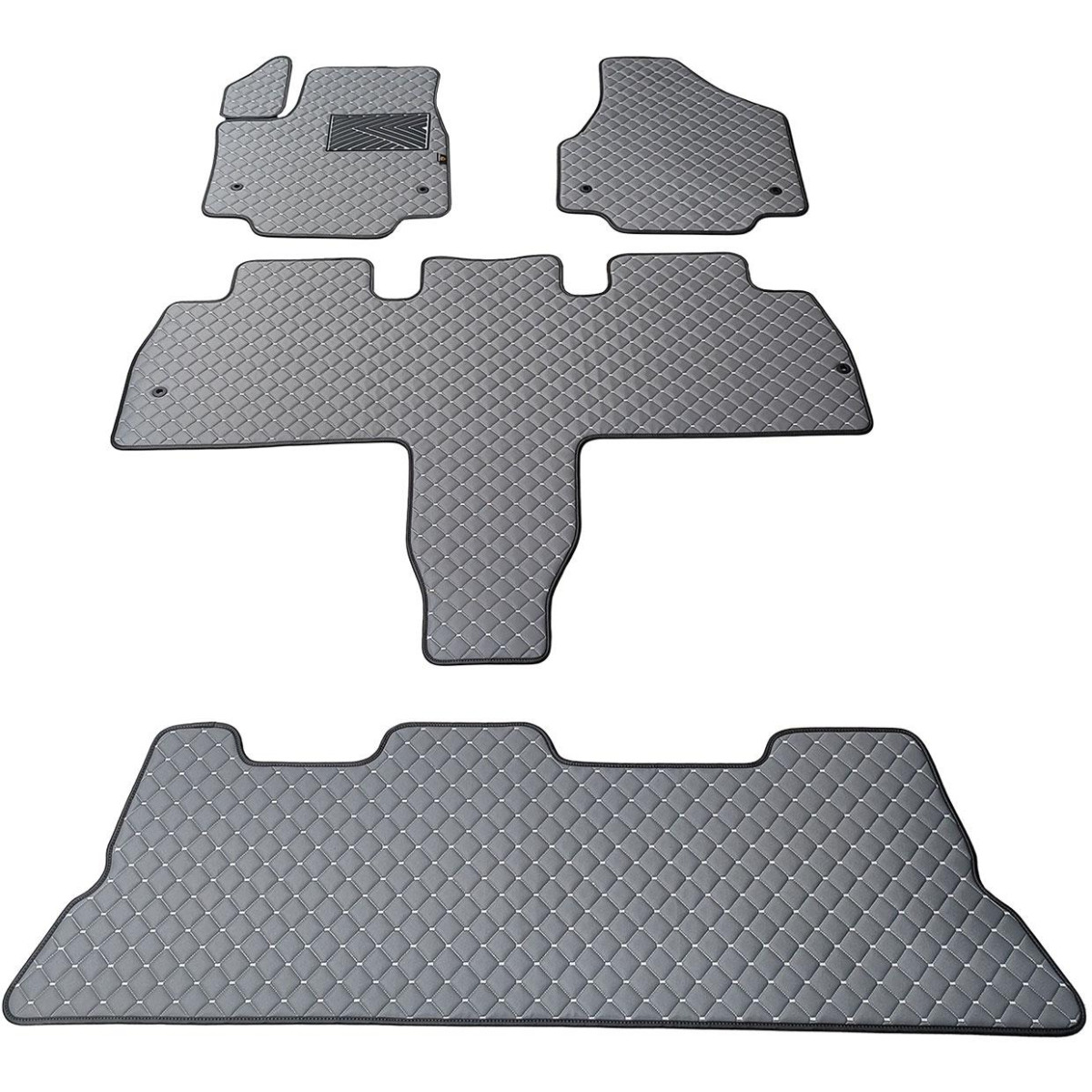 Eco-nahka matot QuiltyMats CHRYSLER PACIFICA vuodesta 2021 (I, II ja III eilės, Hibridas) (Harmaa / harmaat ompeleet)