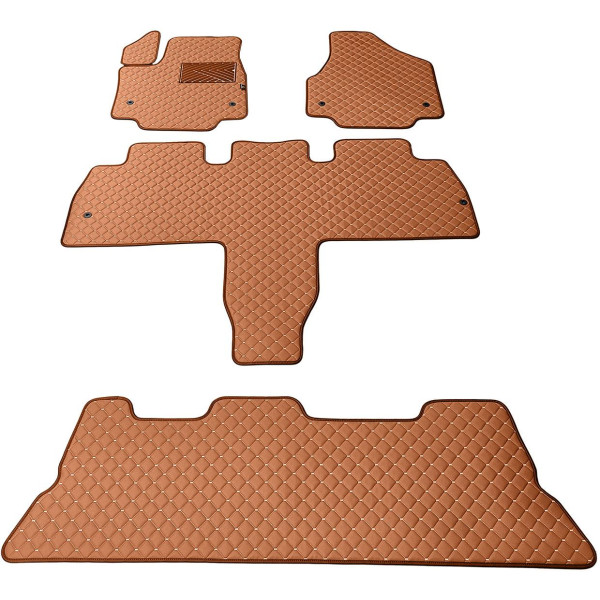 Eco-nahka matot QuiltyMats CHRYSLER PACIFICA vuodesta 2021 (I, II ja III eilės, Hibridas) (Ruskea / ruskeat ompeleet)