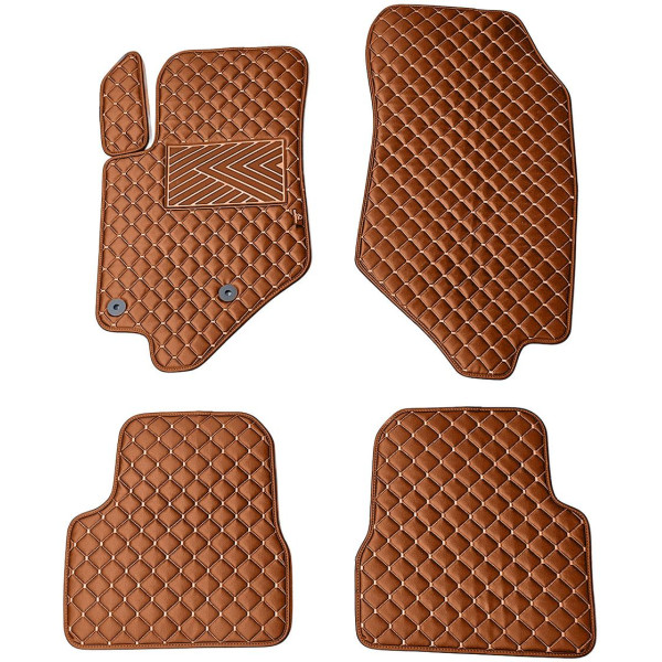 Eco-nahka matot QuiltyMats PEUGEOT 2008 vuodesta 2019 (Ruskea / ruskeat ompeleet)