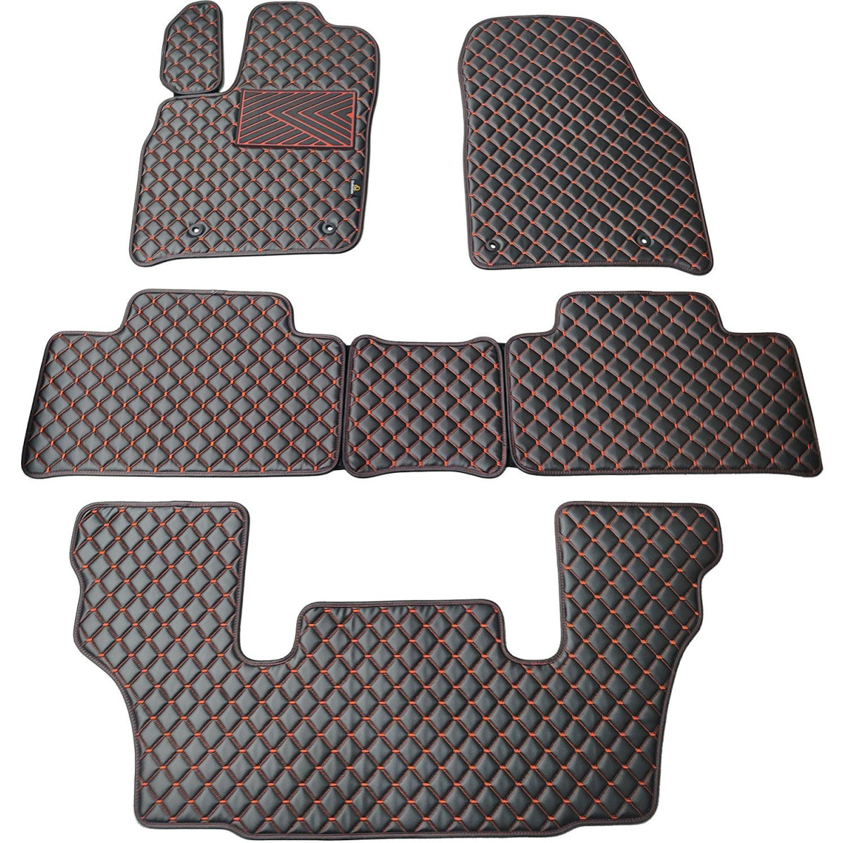 Eco-nahka matot QuiltyMats DODGE DURANGO vuodesta 2011 (I, II ja III eilės 6v.) (Musta / punaiset ompeleet)
