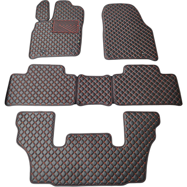 Eco-nahka matot QuiltyMats DODGE DURANGO vuodesta 2011 (I, II ja III eilės 6v.) (Musta / punaiset ompeleet)