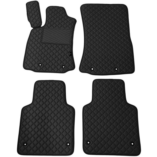 Eco-nahka matot QuiltyMats JAGUAR XJ 2010-2019 (LONG) (Musta / mustat ompeleet)