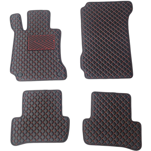 Eco-nahka matot QuiltyMats MERCEDES-BENZ C-class W204 2007-2014 (Musta / punaiset ompeleet)