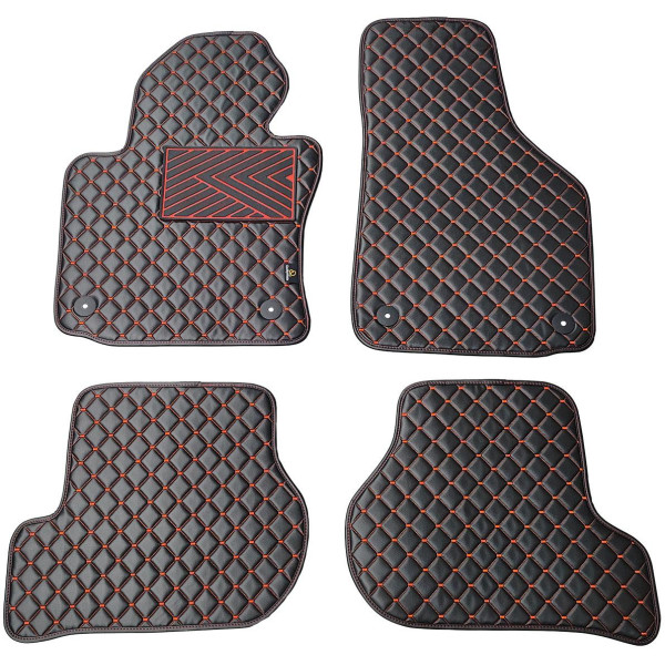Eco-nahka matot QuiltyMats VOLKSWAGEN GOLF 2003-2009 (Musta / punaiset ompeleet)