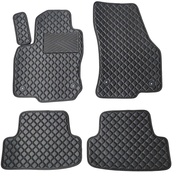 Eco-nahka matot QuiltyMats VOLKSWAGEN T-ROC 2017-2025 (Musta / mustat ompeleet)