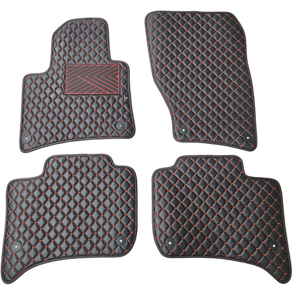 Eco-nahka matot QuiltyMats VOLKSWAGEN TOUAREG 2010-2018 (Musta / punaiset ompeleet)