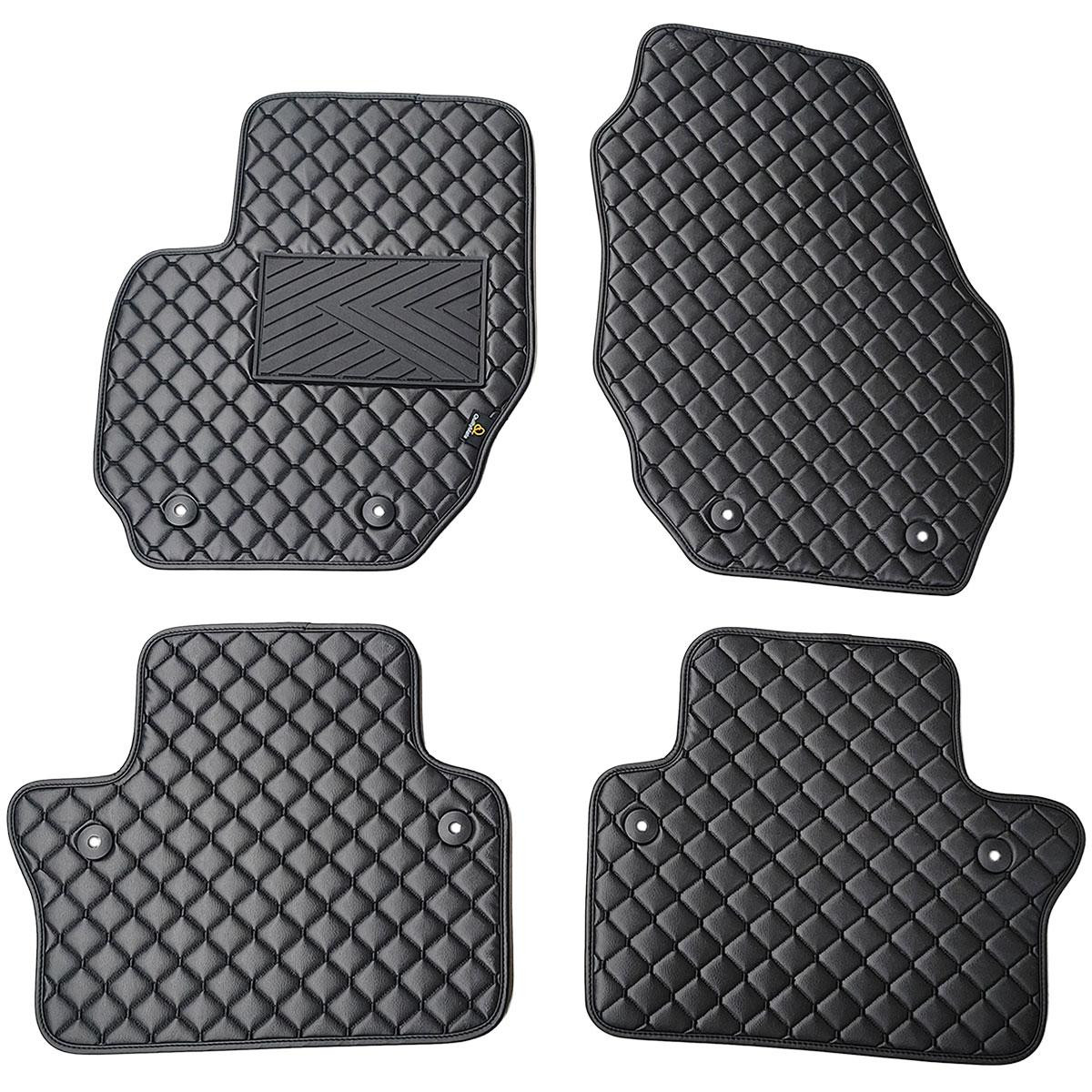 Eco-nahka matot QuiltyMats VOLVO S80 2006-2016 (Musta / mustat ompeleet)