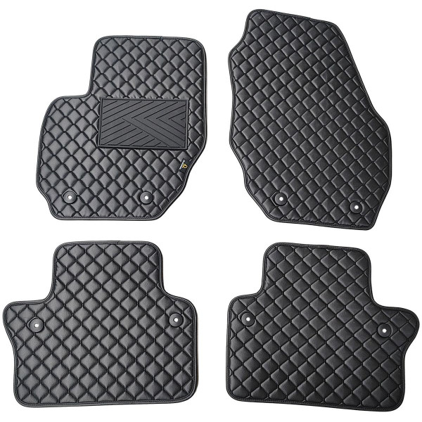 Eco-nahka matot QuiltyMats VOLVO S80 2006-2016 (Musta / mustat ompeleet)