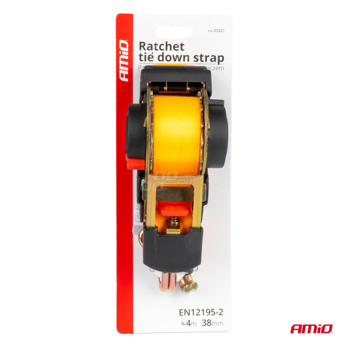 Kuormankiinnitysliina automaattisella kelauksella 1000/500 kg, 4 m x 38 mm, J-TYPE AMIO-03321