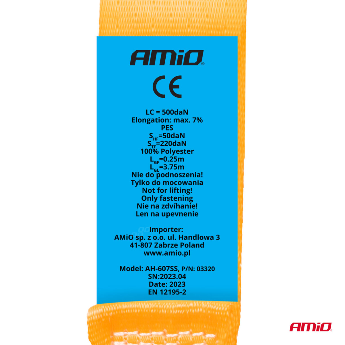 Kuormankiinnitysliina automaattisella kelauksella 1000/500 kg, 4 m x 38 mm, S-TYPE AMIO-03320