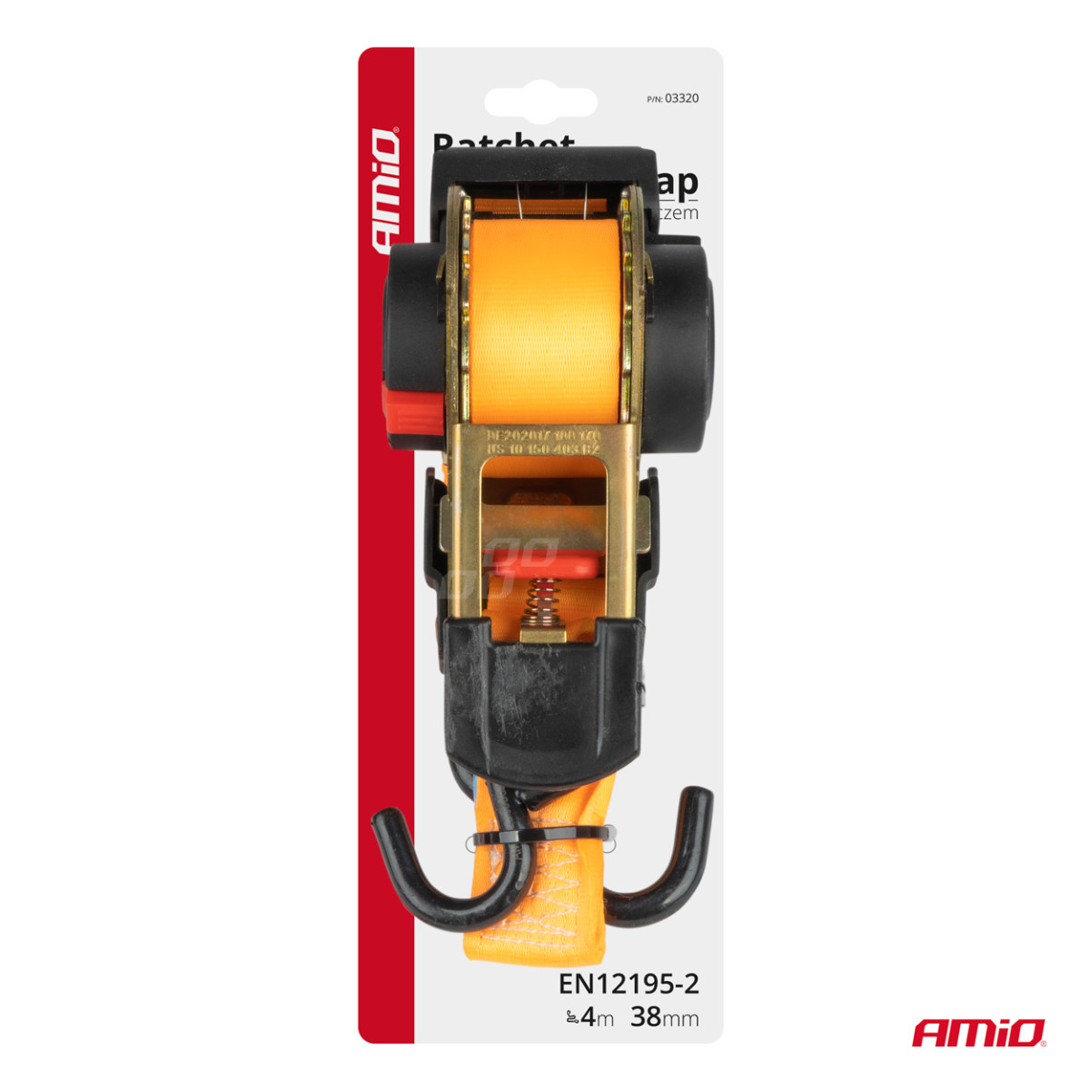 Kuormankiinnitysliina automaattisella kelauksella 1000/500 kg, 4 m x 38 mm, S-TYPE AMIO-03320