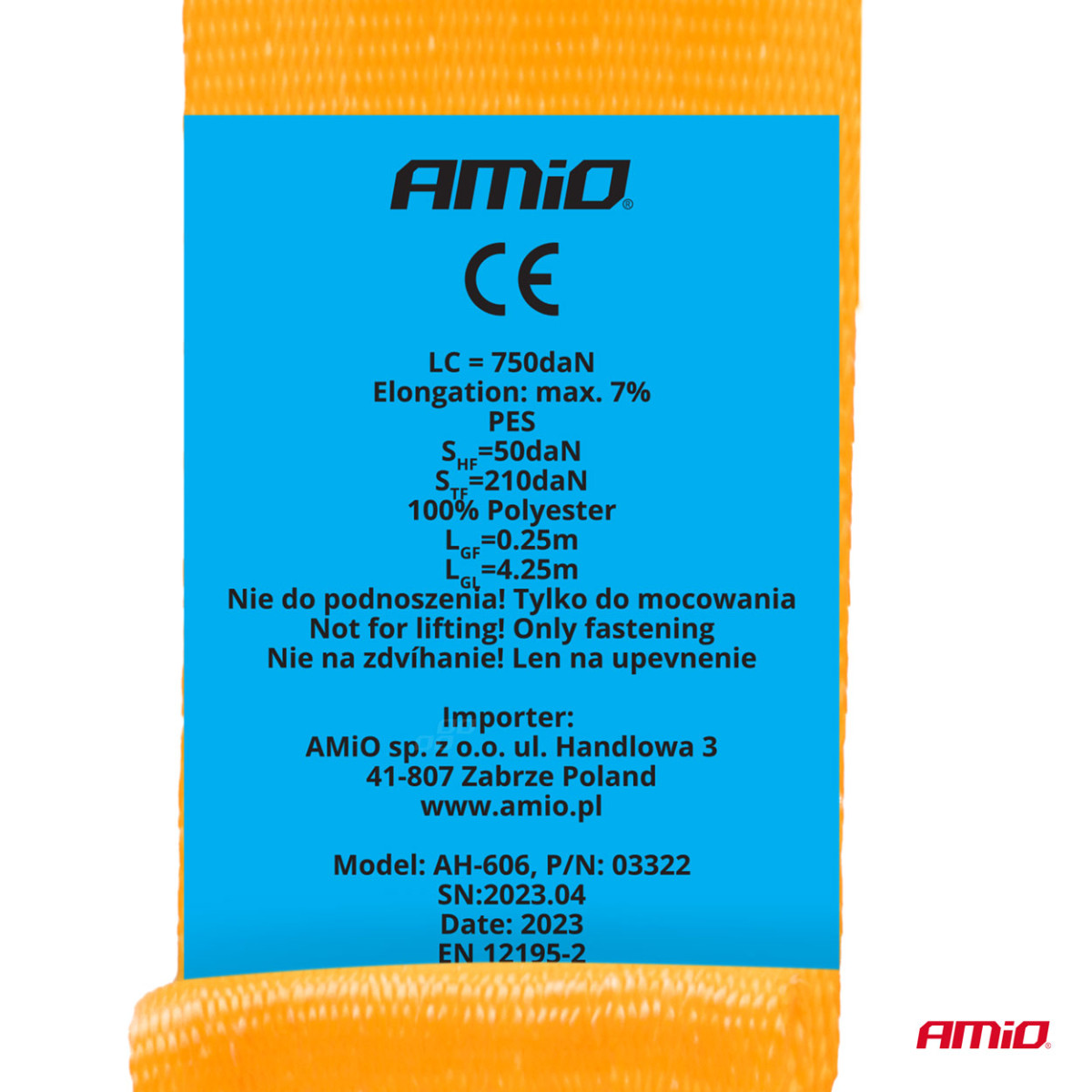 Kuormankiinnitysliina automaattisella kelauksella 1500/750 kg, 4,5 m x 50 mm, J-TYPE AMIO-03322