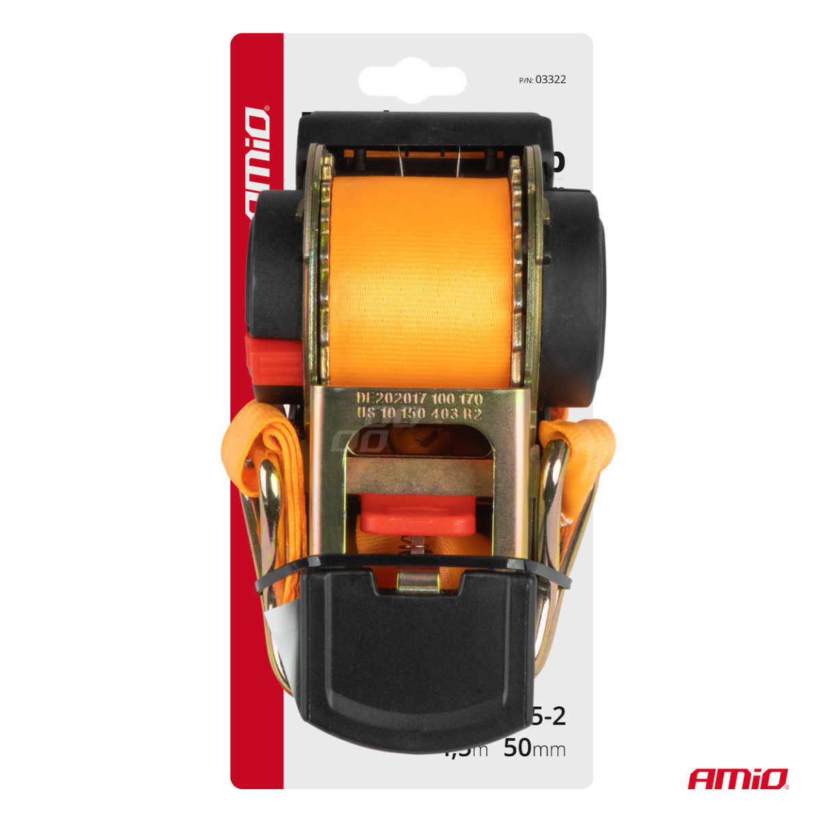 Kuormankiinnitysliina automaattisella kelauksella 1500/750 kg, 4,5 m x 50 mm, J-TYPE AMIO-03322