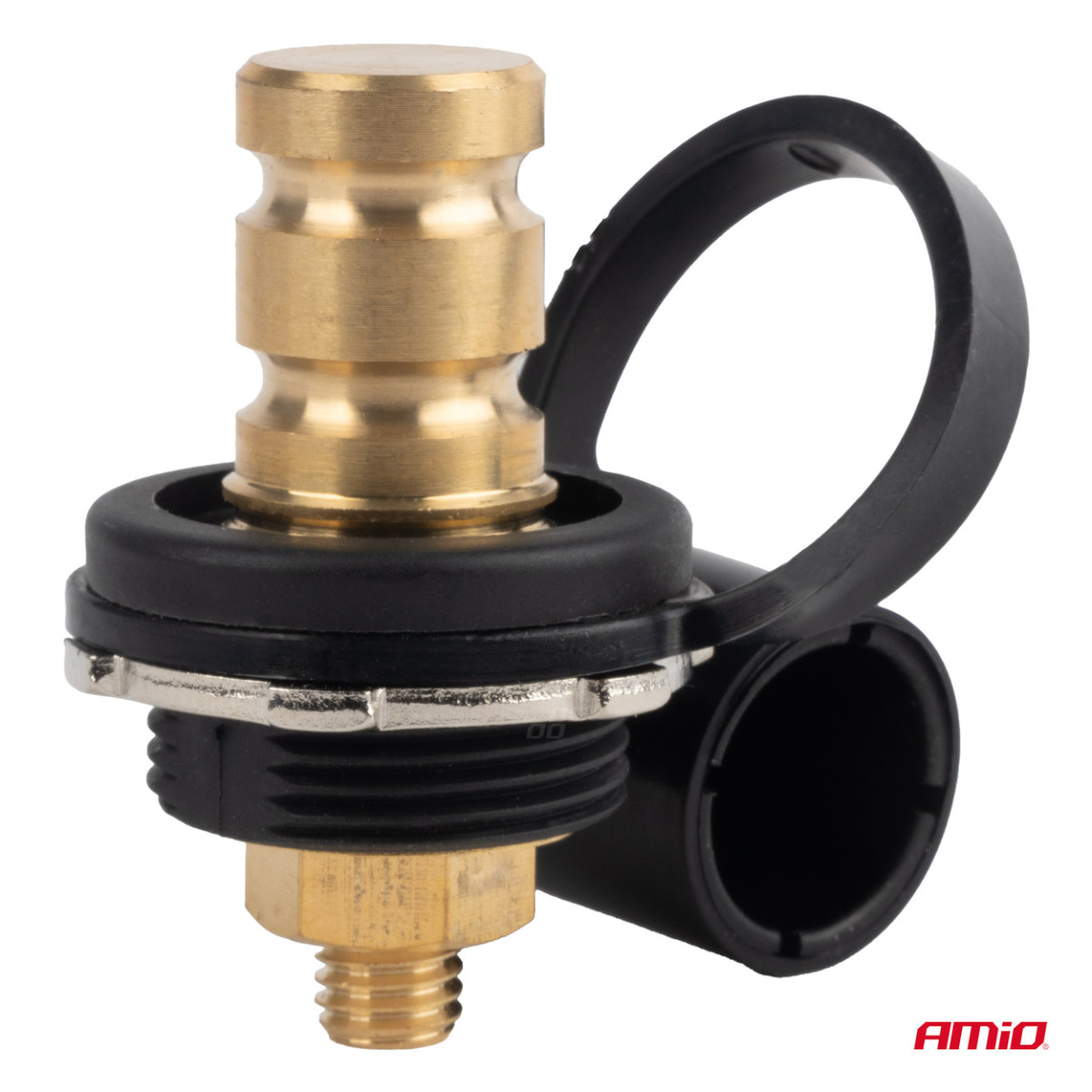 Musta negatiivinen akun virtaliitin korkilla 3/8 M10 12/24/48V 250A, AMIO-03813