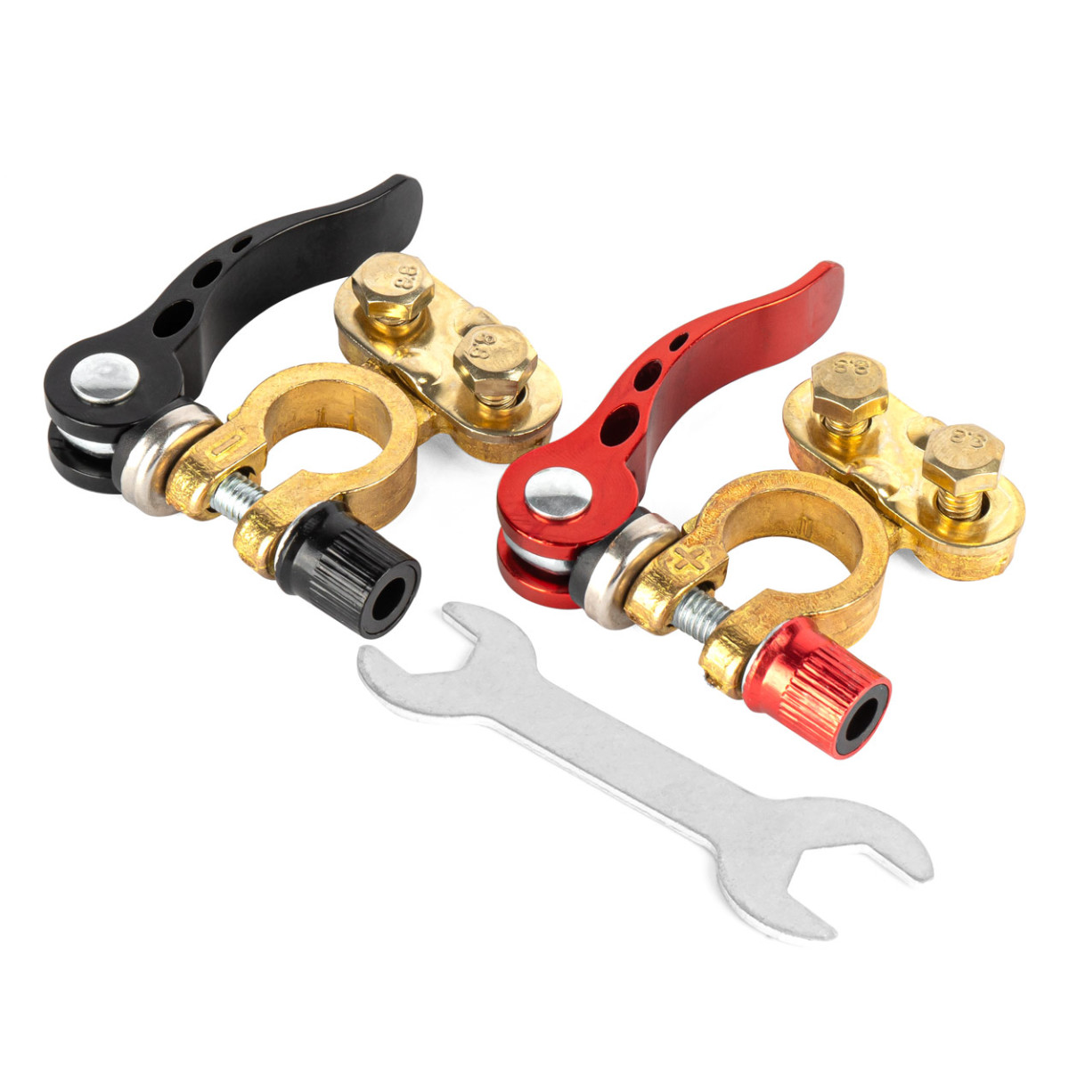 Yleismalliset akkuliittimet pikalukitusavaimella, kuparia AMiO-04059