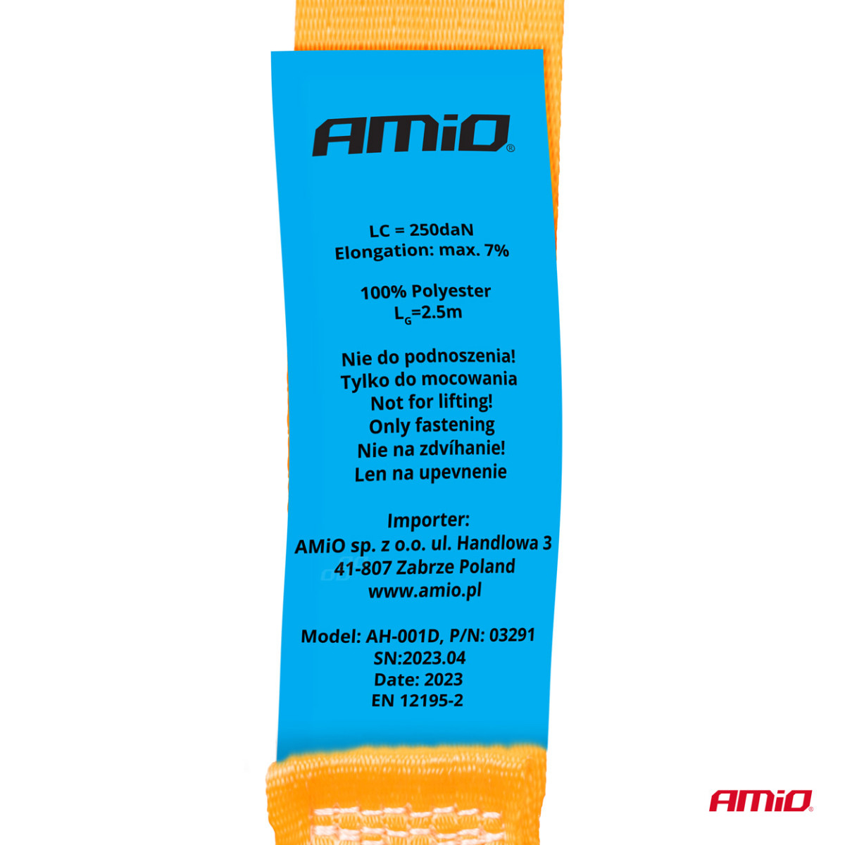 Kuormankiinnitysliina itselukittuvalla kiinnittimellä 2,5 m x 25 mm, AMIO-03291