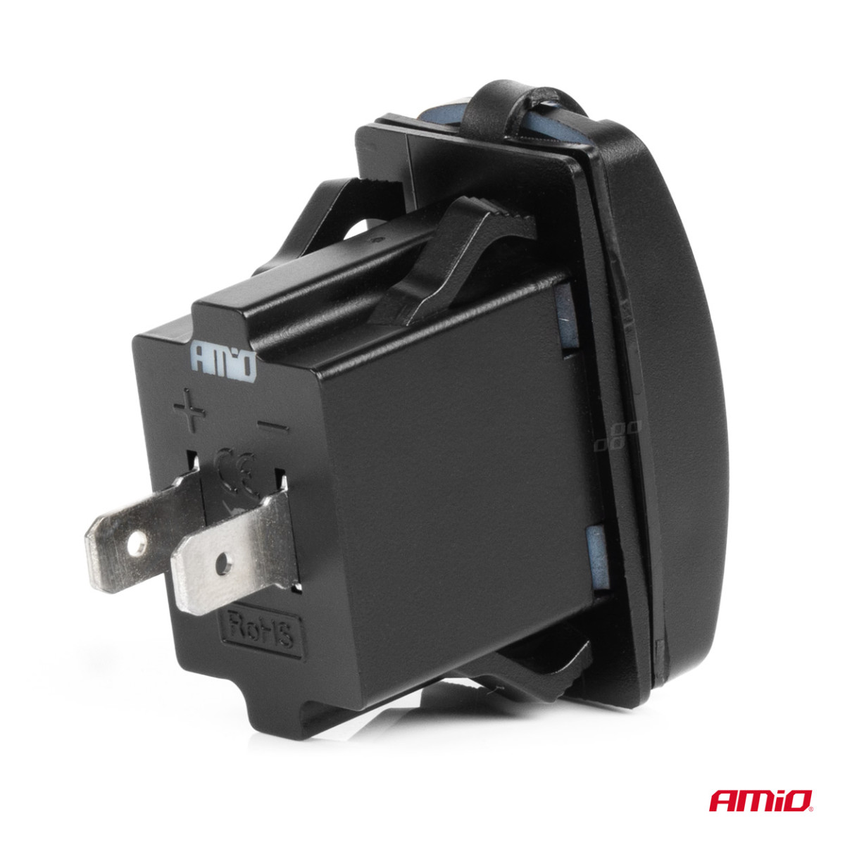 Vedenpitävä puhelimen laturi punaisella LED-valaistuksella, USB + USB C QC3.0 12/24V AMIO-04229