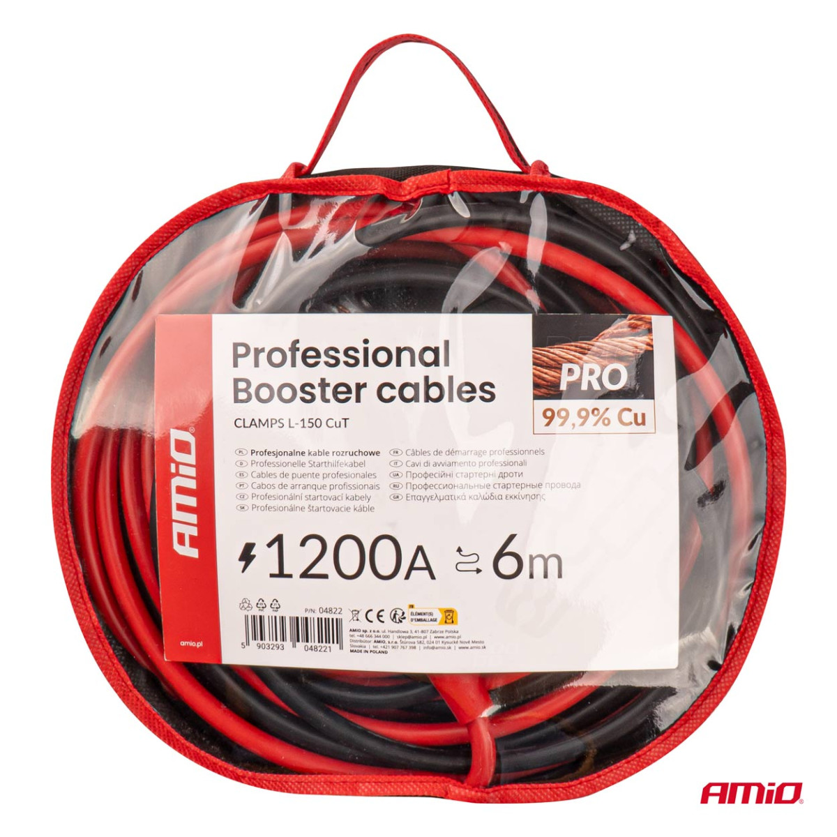 Käynnistyskaapelit 1200A, 6 m, 99,9 % kuparia, AMIO-04822