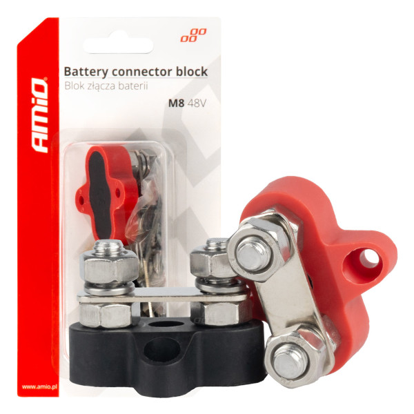 Kaksinkertainen M8-akkujakoliitin, maks. 48 V, 2 liitintä, 2 kpl, AMIO-03806