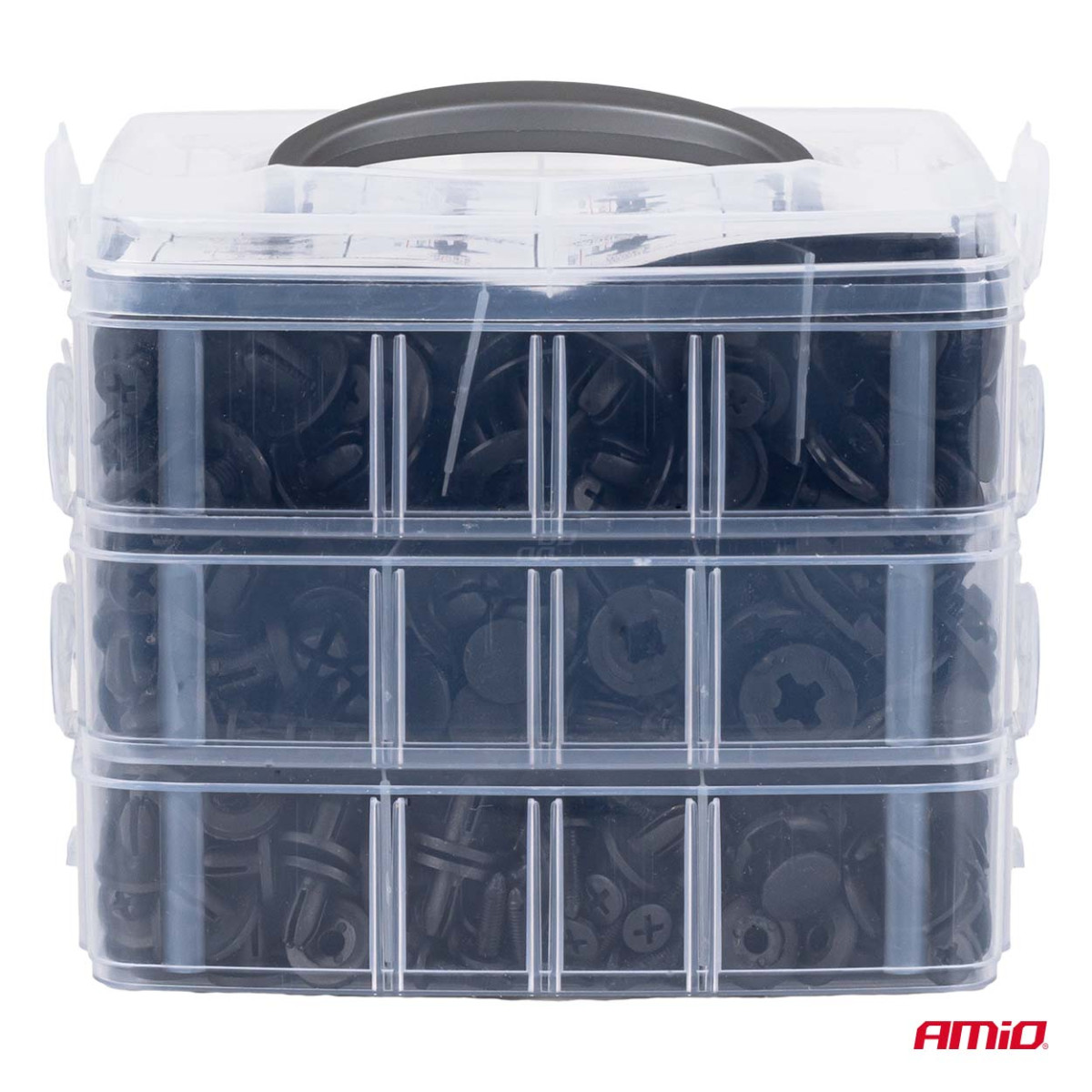 Auton koukku- ja verhoilunpidinsarja ulosvetotyökalulla, 650 osaa, AMIO-04433