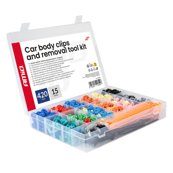 Auton kiinnitystappien ja -klipsien sarja ulosvetimineen, 420+15 kpl. AMIO-04744