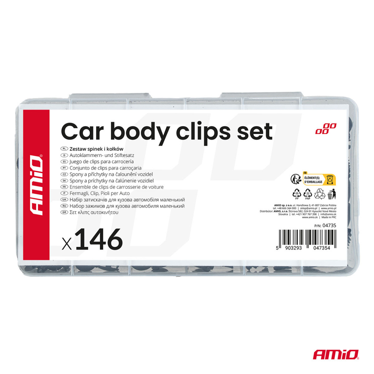 Auton kiinnitystappien ja klipsien sarja, 146 kpl. AMIO-04735