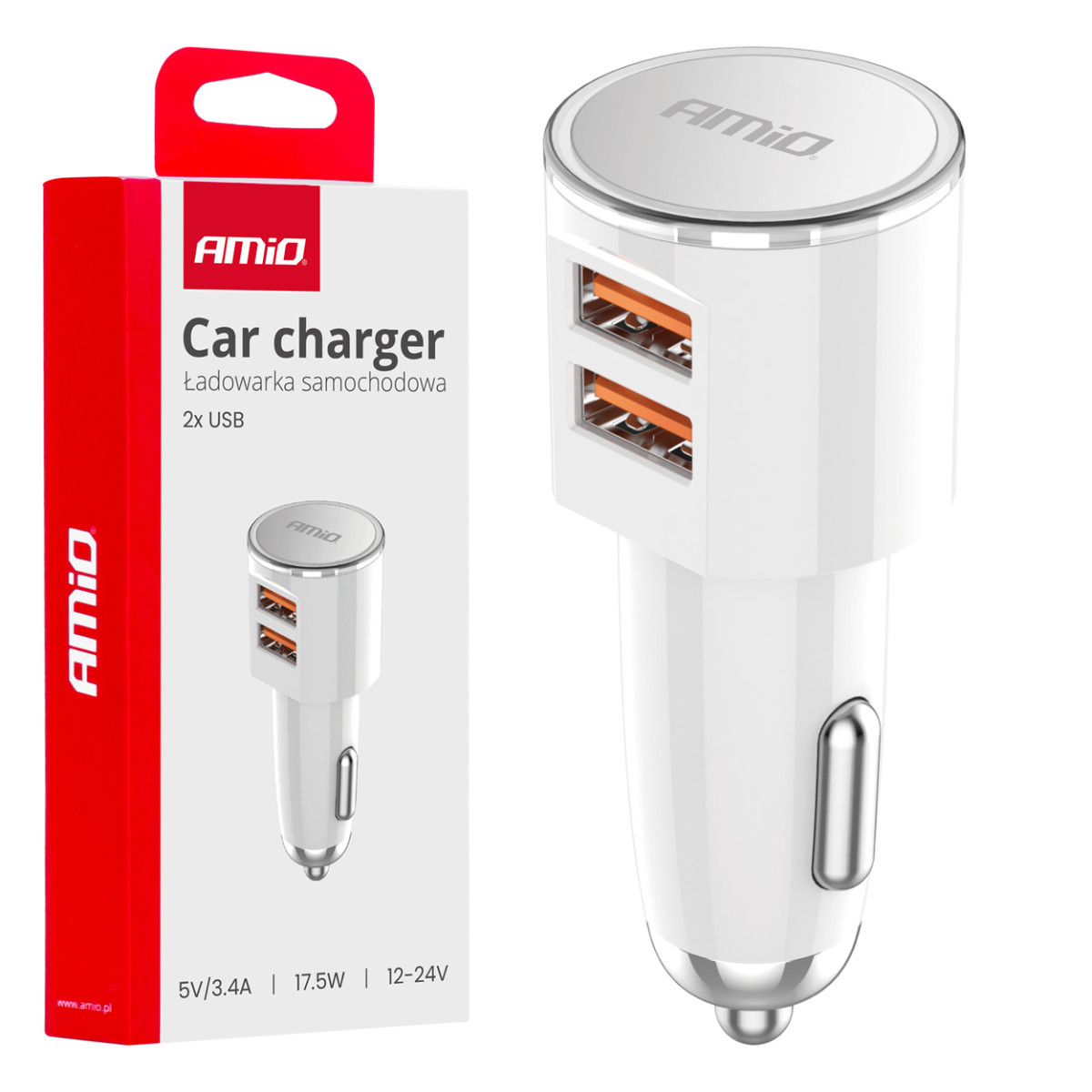 Autolaturi 2x USB-A 3.4A 12/24V AMiO-03888
