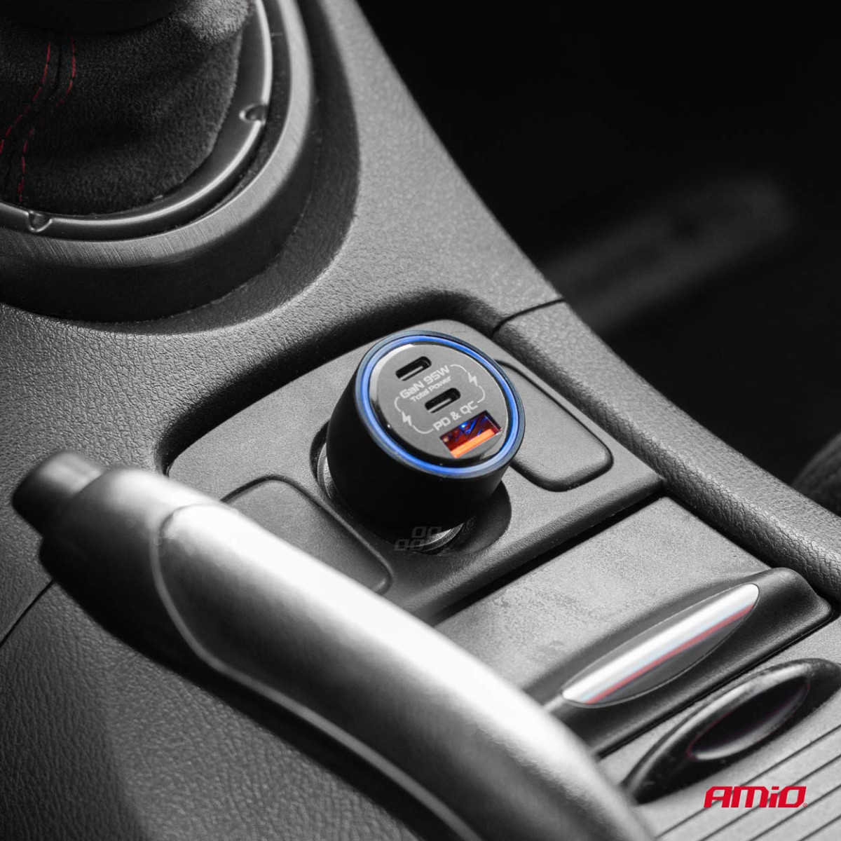 Autolaturi 2x USB-C + USB-A 12/24V 95W AMIO-04372