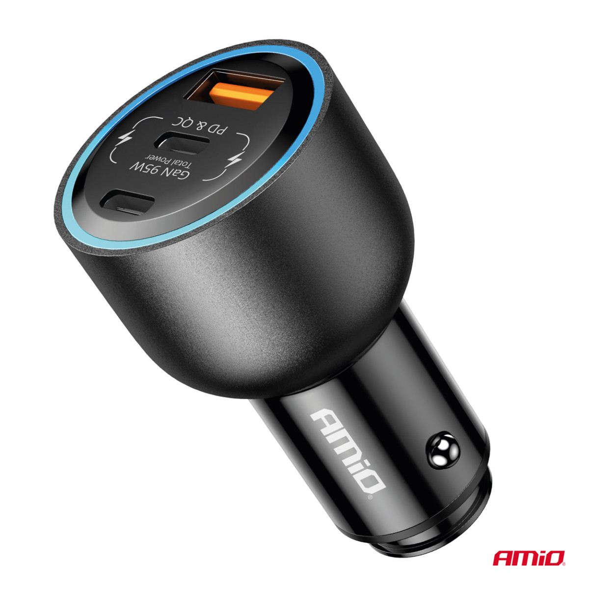 Autolaturi 2x USB-C + USB-A 12/24V 95W AMIO-04372