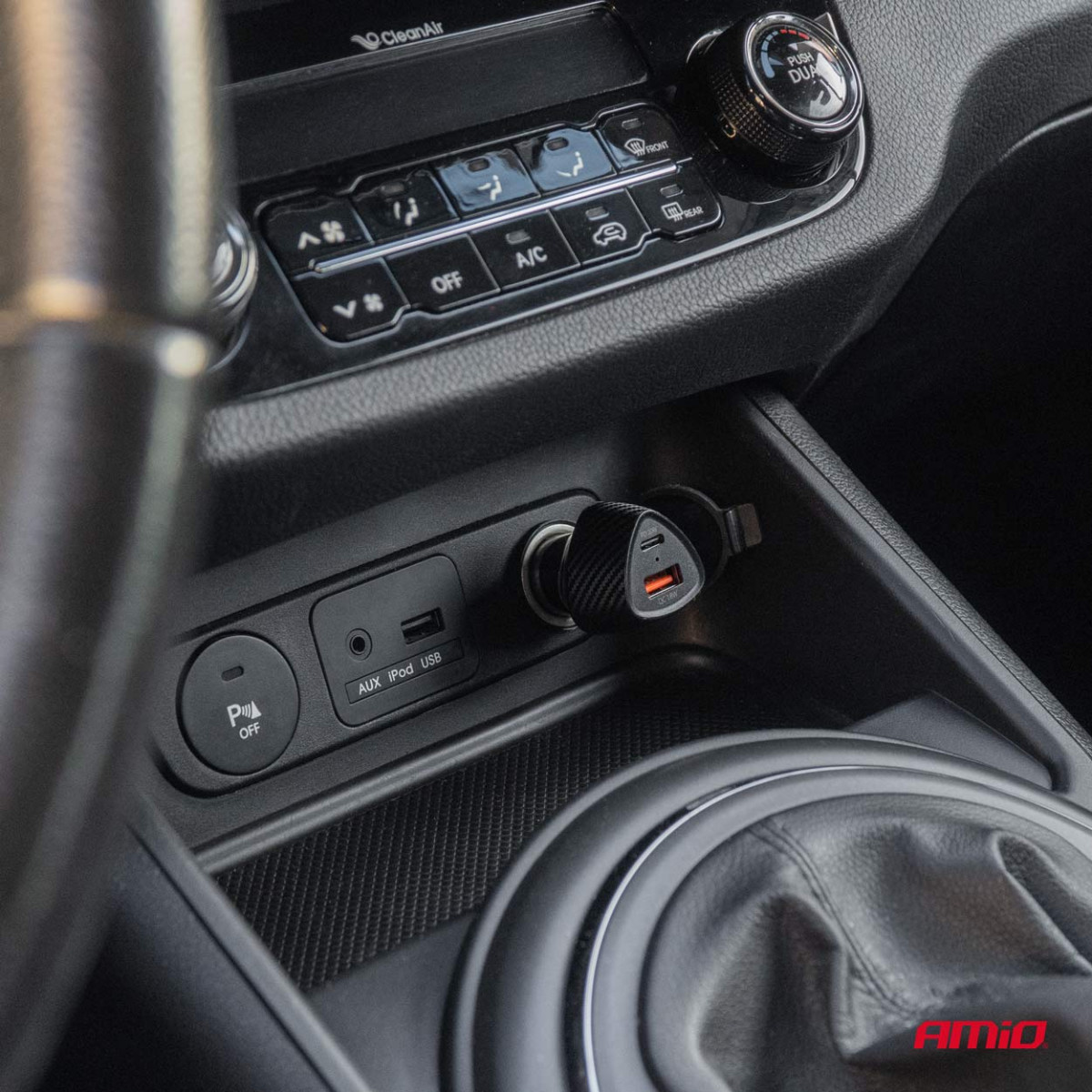 Autolaturi QC+PD 38W USB-A + USB-C AMIO-04283