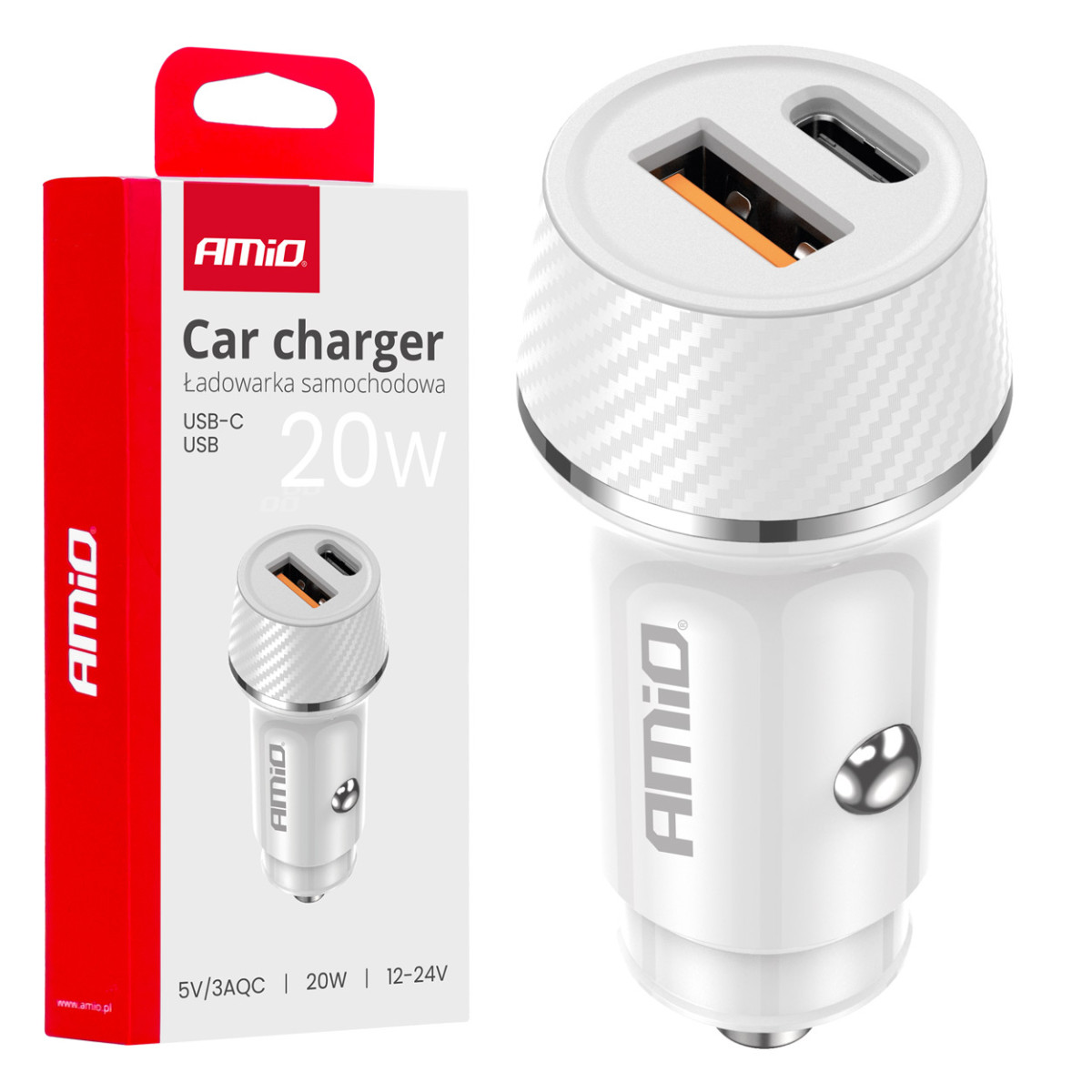 Autolaturi USB-A + USB-C 20W 12/24V AMiO-03878