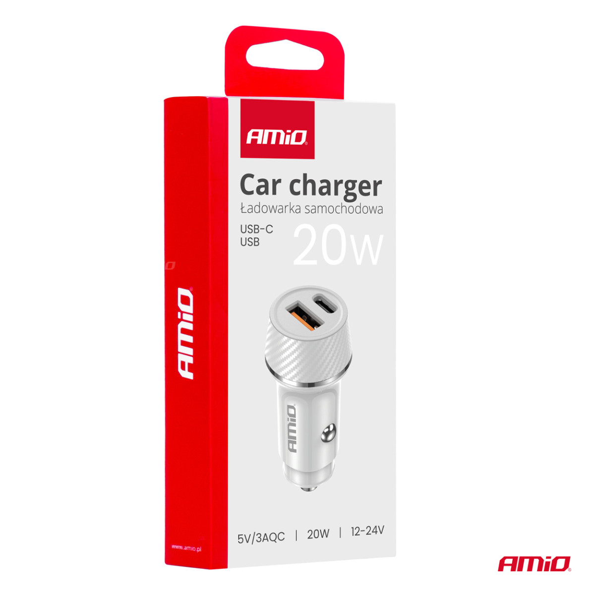 Autolaturi USB-A + USB-C 20W 12/24V AMiO-03878