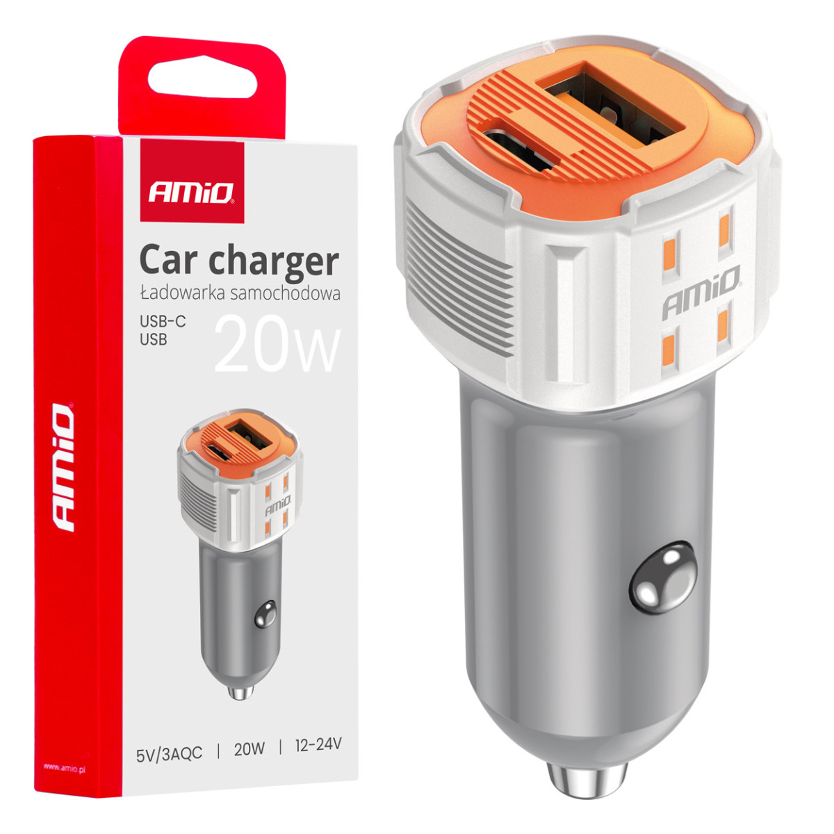 Autolaturi USB-A + USB-C 20W 12/24V AMiO-03882