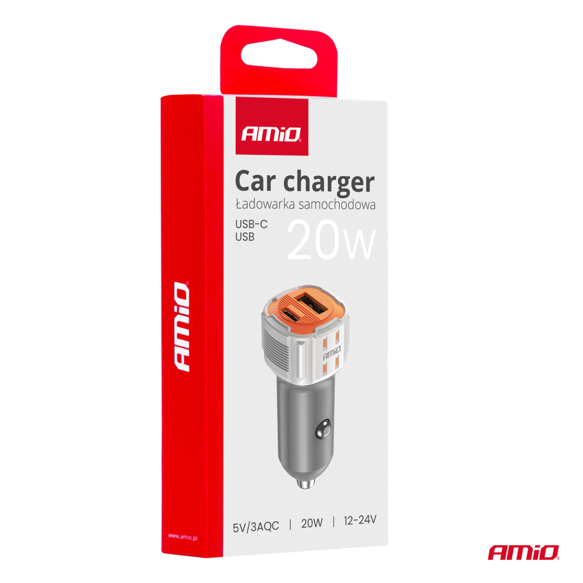 Autolaturi USB-A + USB-C 20W 12/24V AMiO-03882