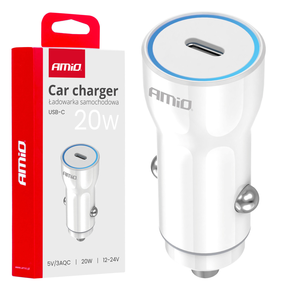 Autolaturi USB-C 20W 12/24V AMiO-03880