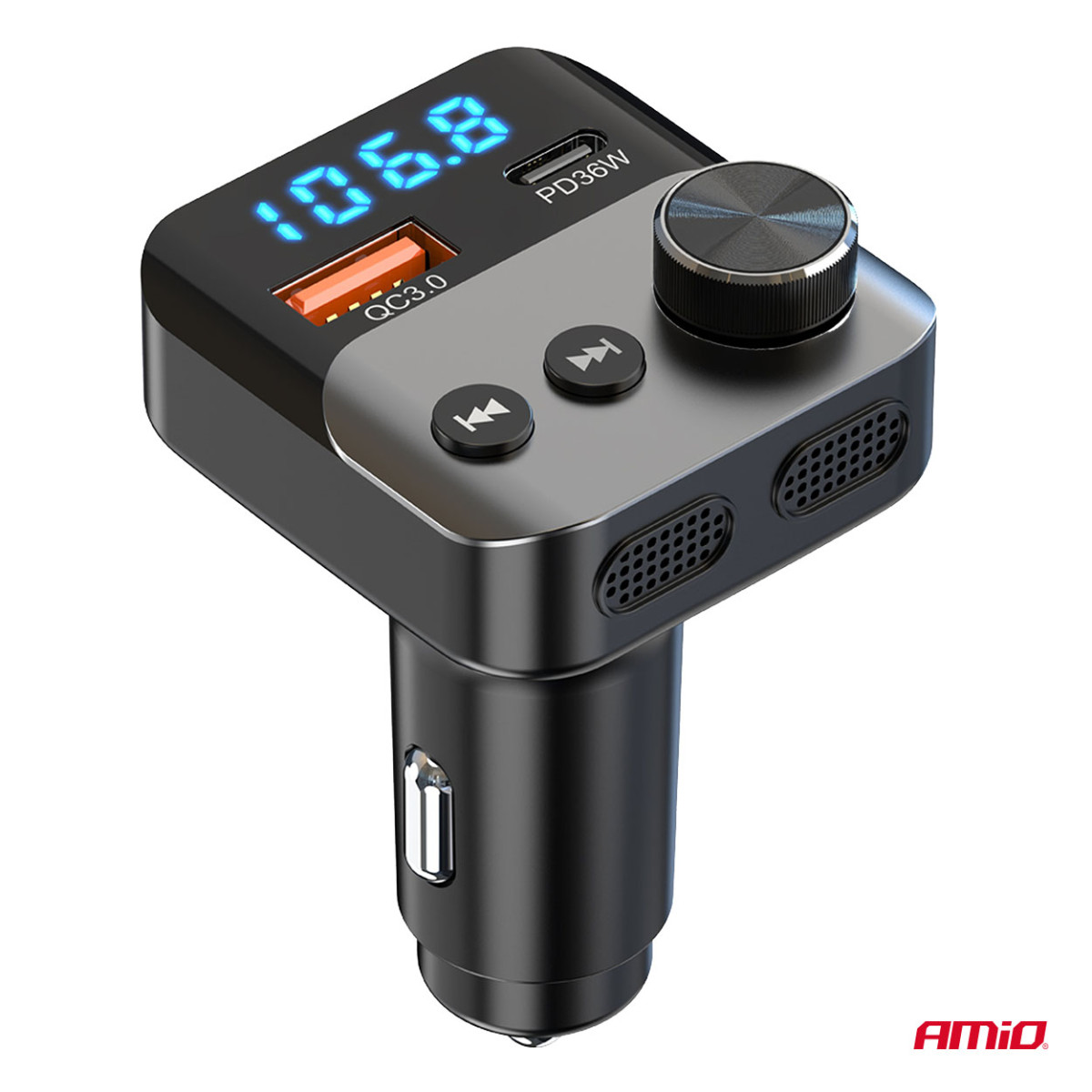 Auton FM-lähetin, 1×USB-A 1×USB-C 12V 24V AMIO-04647